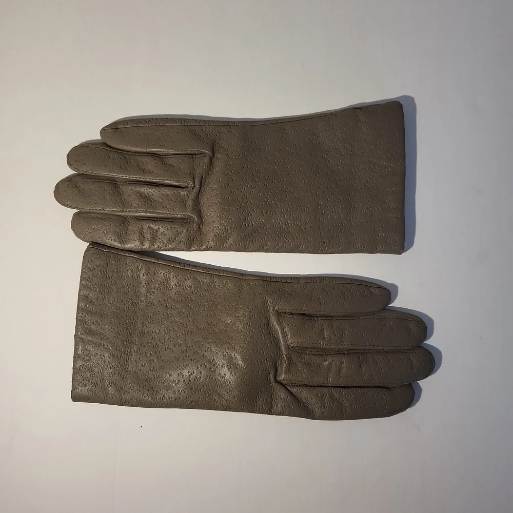 Aris Taupe Gray Pleather Gloves Size 7